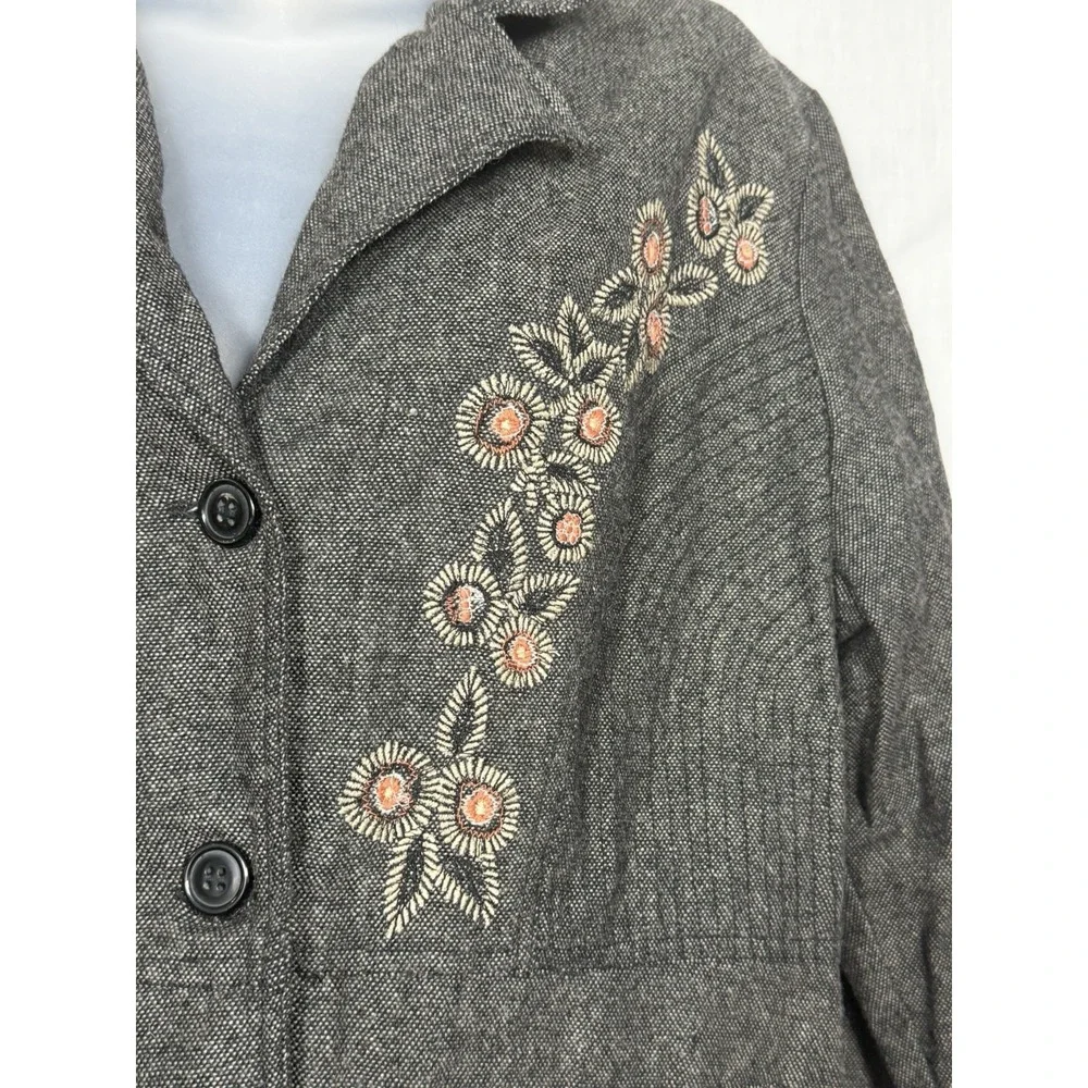 April Cornell Wool Embroidered Blazer‎ Womens M Floral Button Front Jacket - Picture 3 of 13